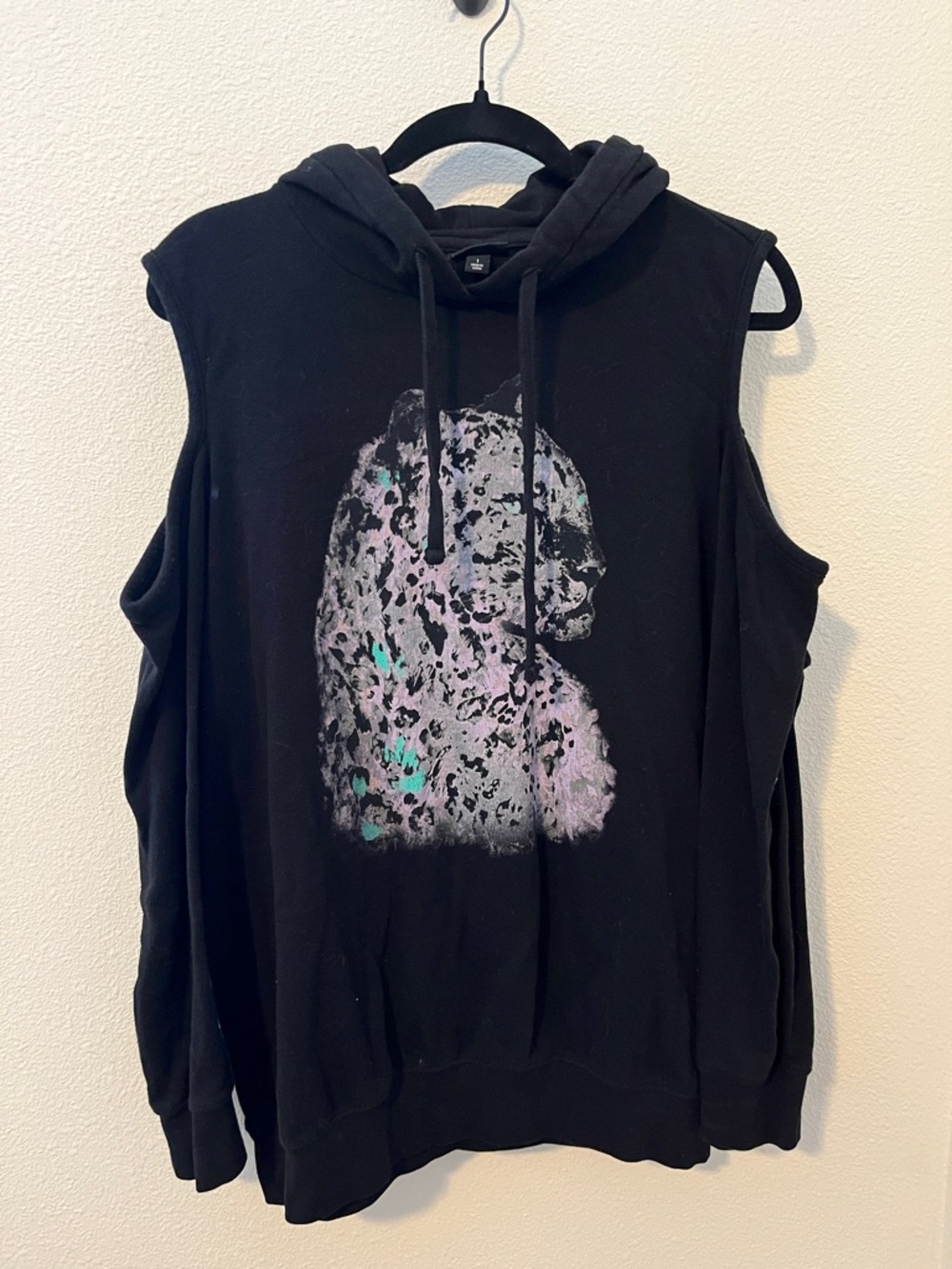Torrid Black Hooded Open Shoulder Top with Graphic